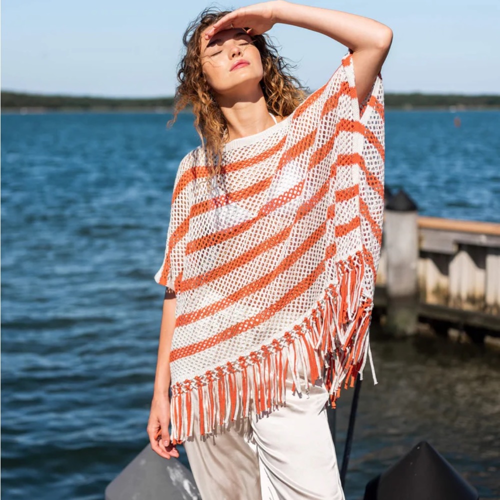 MerSea Playa Poncho Sea Salt/Mandarin Stripe